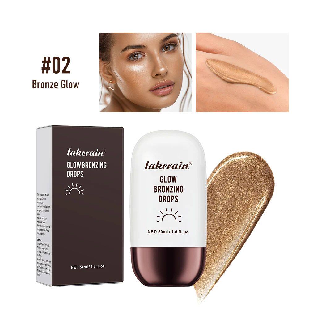 Lakerain Glow Bronzing Drops 50ml | Liquid Bronze Shimmer Highlighting Drops | Mix with Foundation or Apply Alone for Sun Kissed Radiant Glowing Skin | Face Body Bronzer Illuminating Serum for All Skin Tones