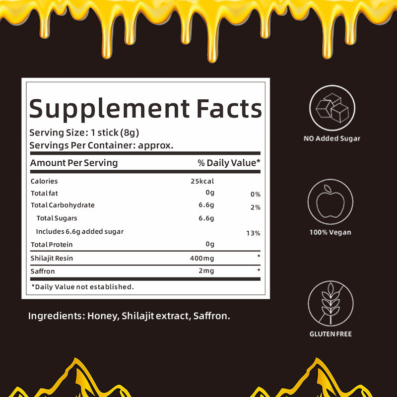 Himalayan Shilajit Honey Sticks | Fulvic Acid + Organic Honey | On-The-Go Energy Supplement ? 30 Sticks