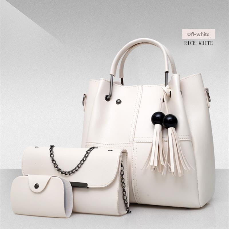 Black Leather Handbag Set 3-Piece with Tote, Chain Bag & Wallet | Women's Bag Collection