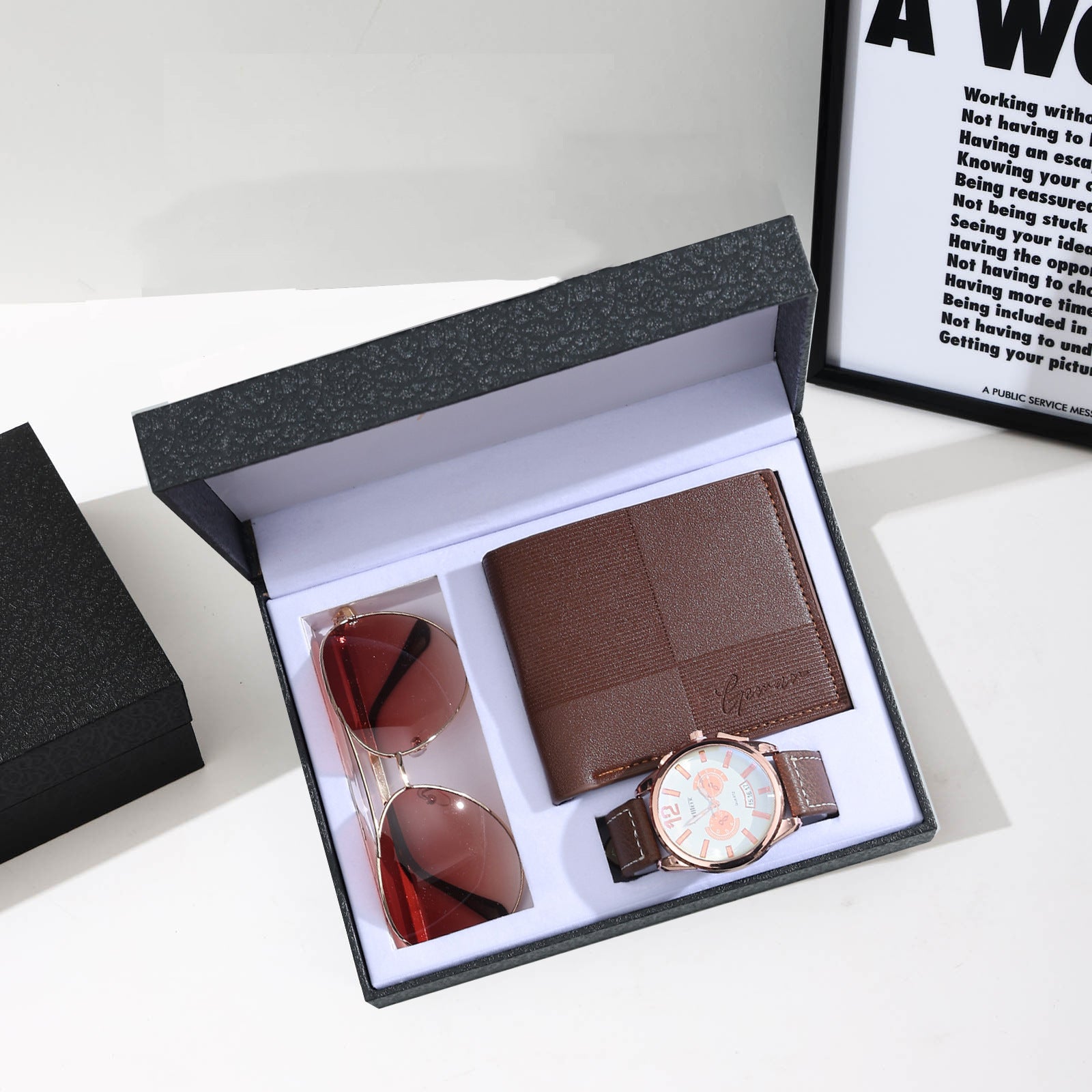 Geman Men's Luxury Gift Set – 6-Piece Black Leather Belt, Wallet, Watch, Bracelet, Keychain & Pen Box Set | Premium Men's Gift