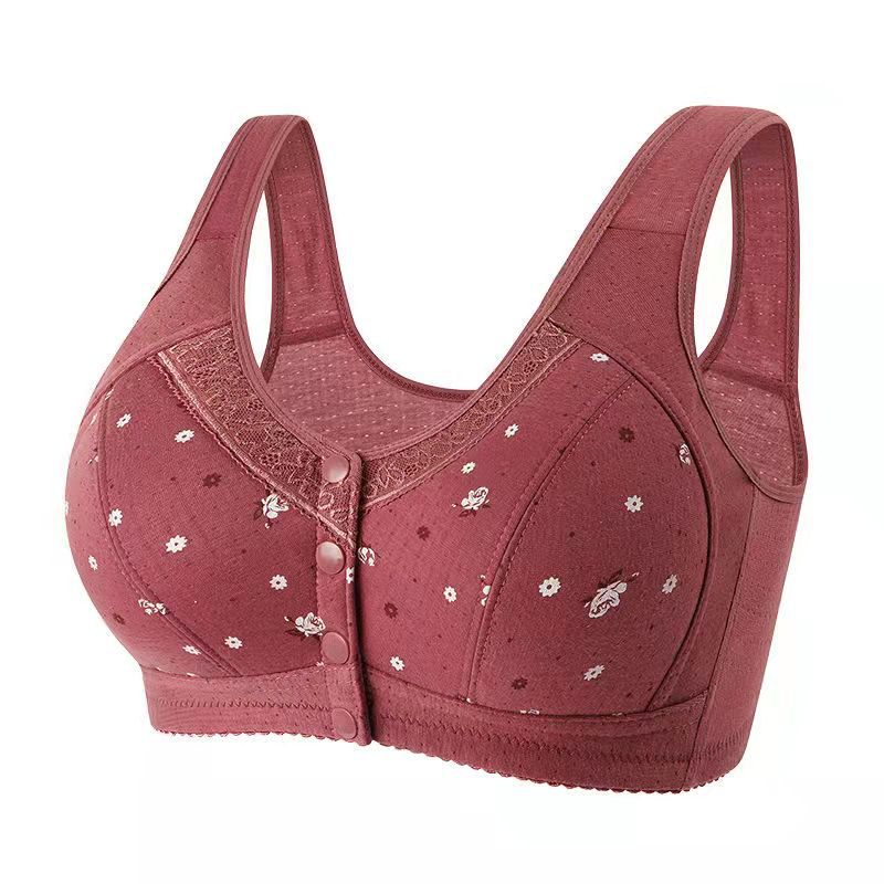 Women's Front Closure Wireless Bra | Floral Print Wide Strap Full Coverage Snap Button Bra | Comfort Bra for Seniors