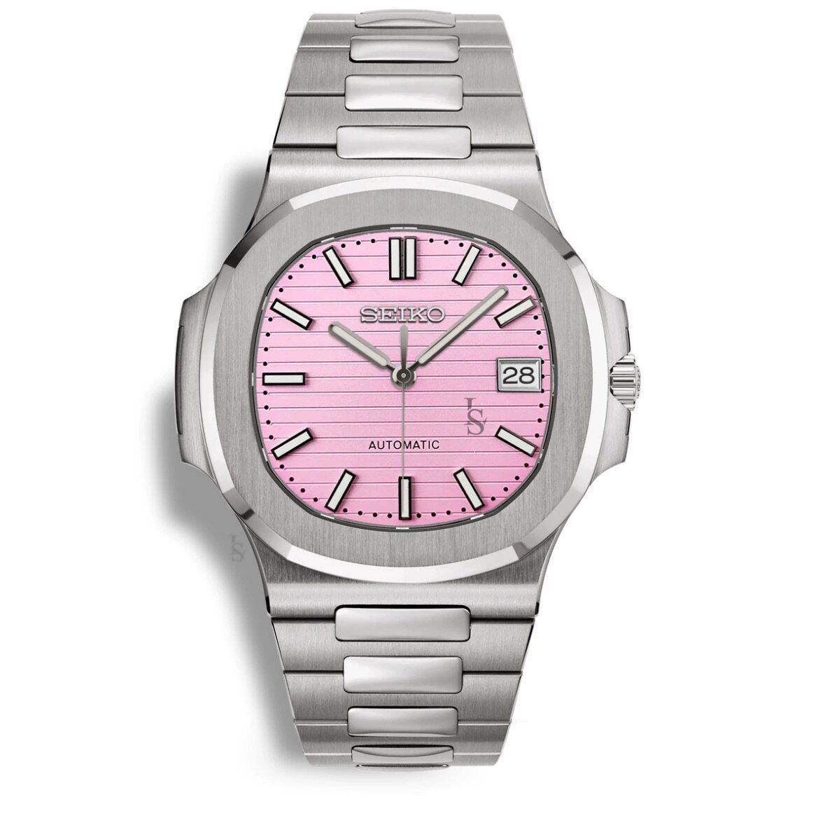 Seiko Automatic Watch Men | Arabic Numeral Blue Tapisserie Dial | Octagon Screw Bezel | Silver Steel Royal Oak Style Watch