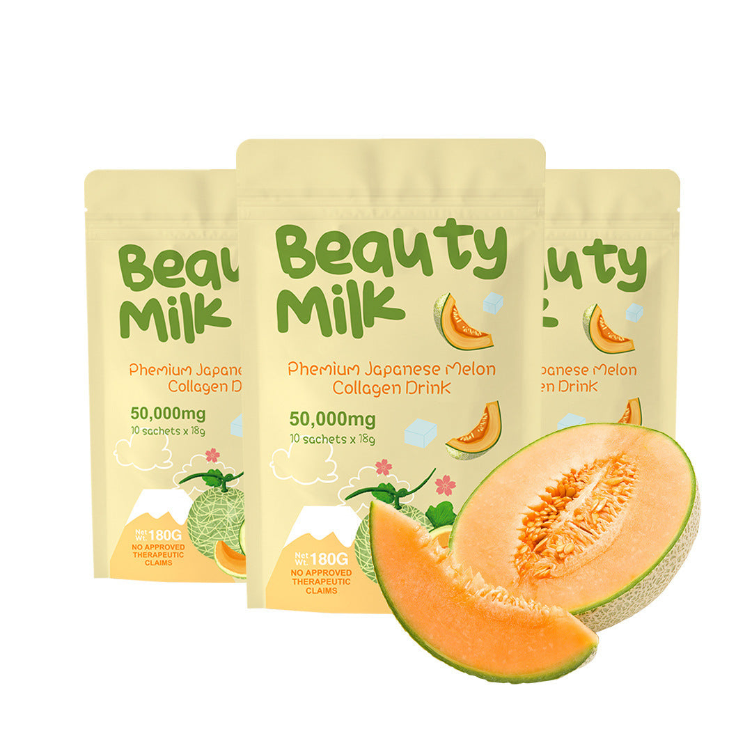Beauty Milk Premium Japanese Collagen Drink 50,000mg | 6 Variants: Melon, Strawberry, Lychee, Mango, Banana, Matcha | 10 Sachets x 18g