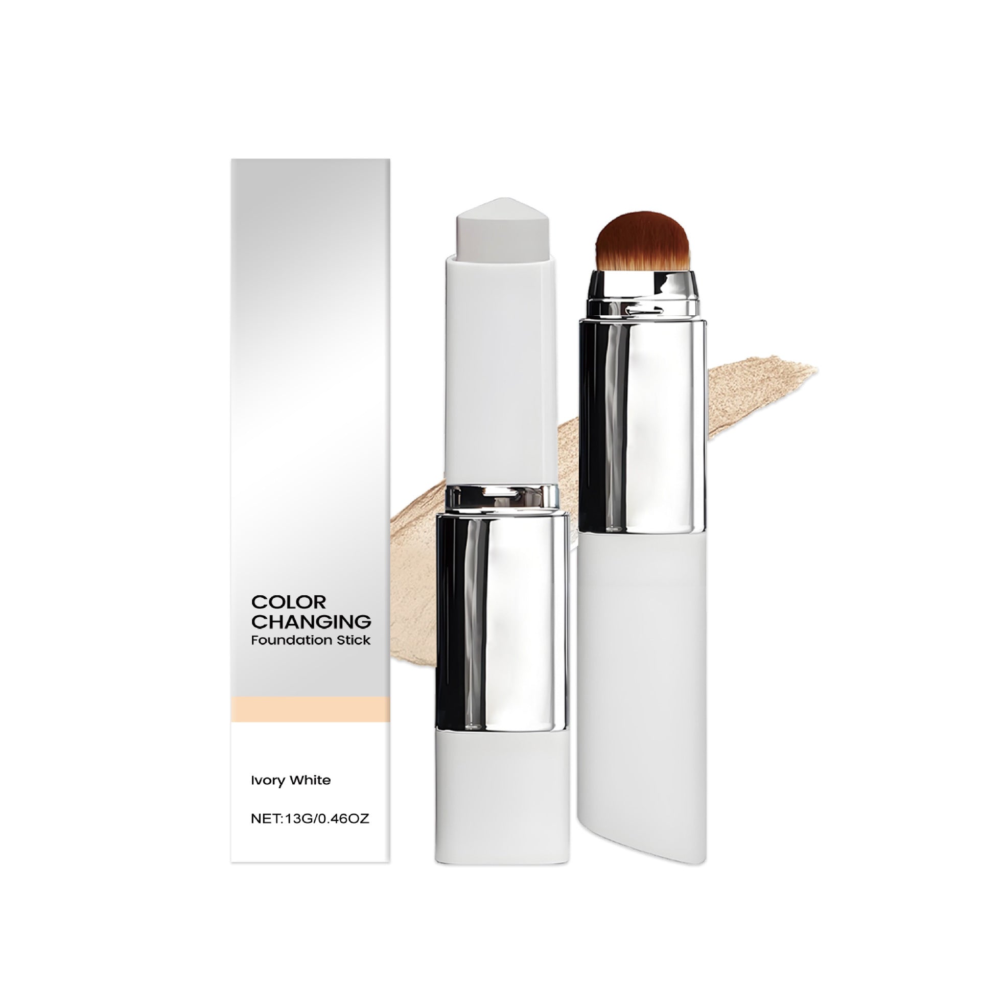 Zephoco Color Changing Foundation Stick Natural Shade | 13g Skin Tone Adaptive Foundation Stick with Built-In Brush | Full Coverage Seamless Complexion Makeup for Medium Natural Skin Tones | All Skin Types