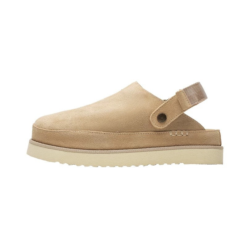 Women's Suede Platform Clogs with Back Strap | Closed Toe Mule Slippers | Camel Tan Casual Shoes | Cozy Everyday Footwear