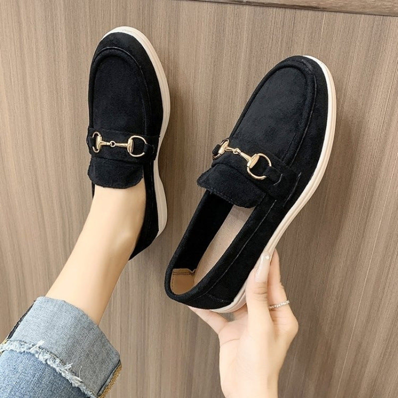 Women's Grey Suede Horsebit Loafers ? Luxury Inspired Slip-On Flat Shoes with Gold Hardware