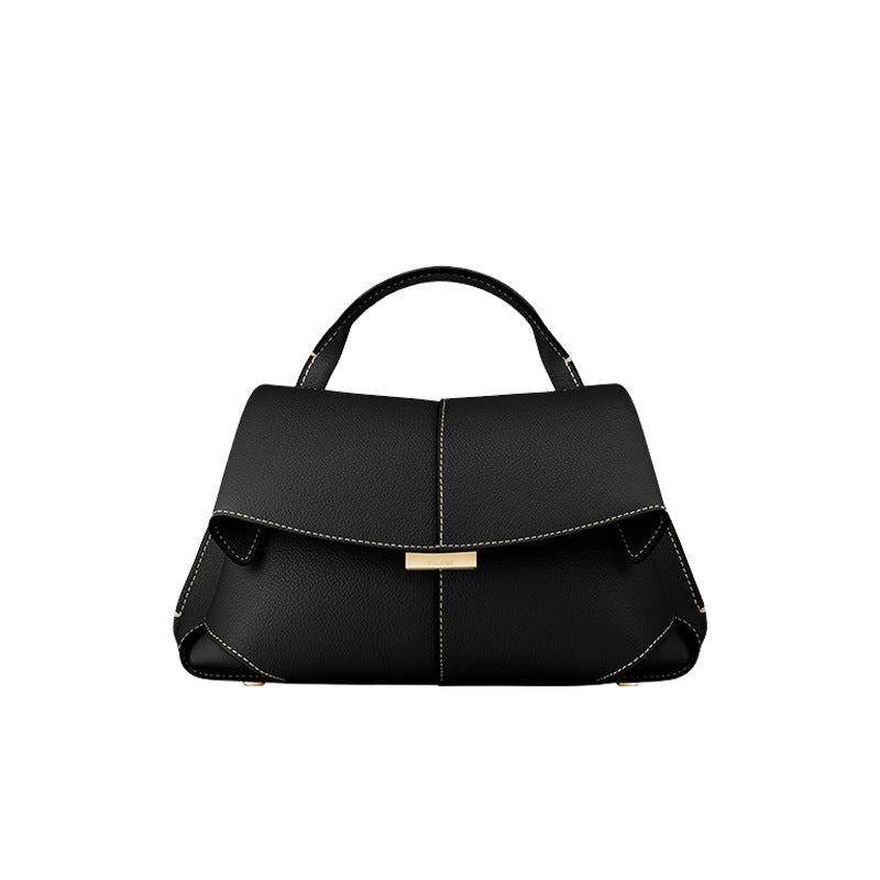Pol�ne Num�ro Bag White | Structured Top Handle Flap Crossbody Handbag with Gold Hardware