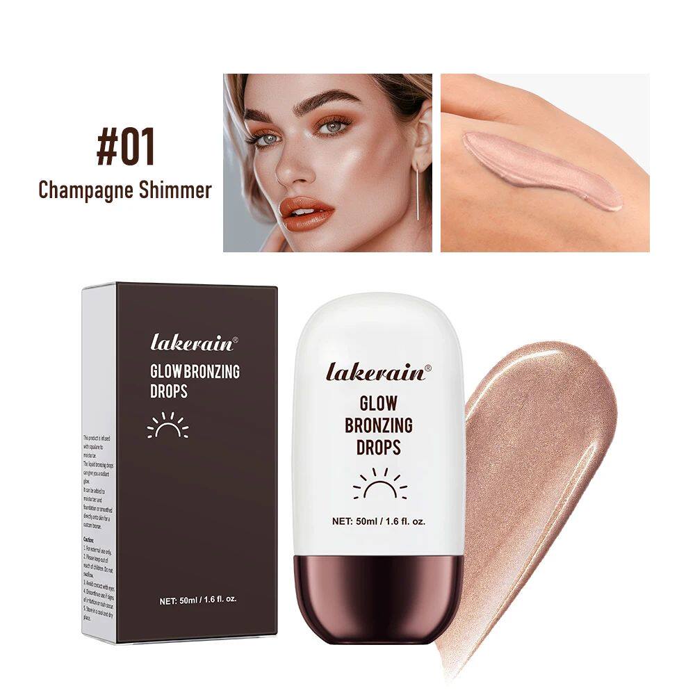 Lakerain Glow Bronzing Drops 50ml | Liquid Bronze Shimmer Highlighting Drops | Mix with Foundation or Apply Alone for Sun Kissed Radiant Glowing Skin | Face Body Bronzer Illuminating Serum for All Skin Tones