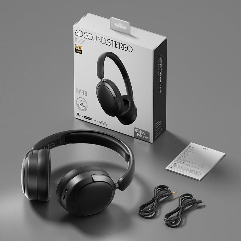 Wireless Bluetooth Over-Ear Headphones 6D Immersive Stereo Sound Foldable On-Ear Headset with Wired Mode USB Charging Cable Mic for Music Gaming Travel School - SY-T4