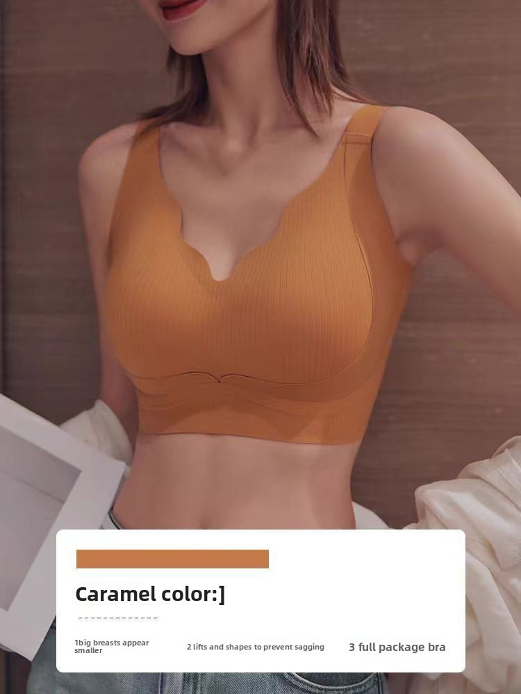 Women's Scalloped V-Neck Wireless Bralette | Seamless Wide Strap Ribbed Comfort Bra | Wire-Free Daily Bra