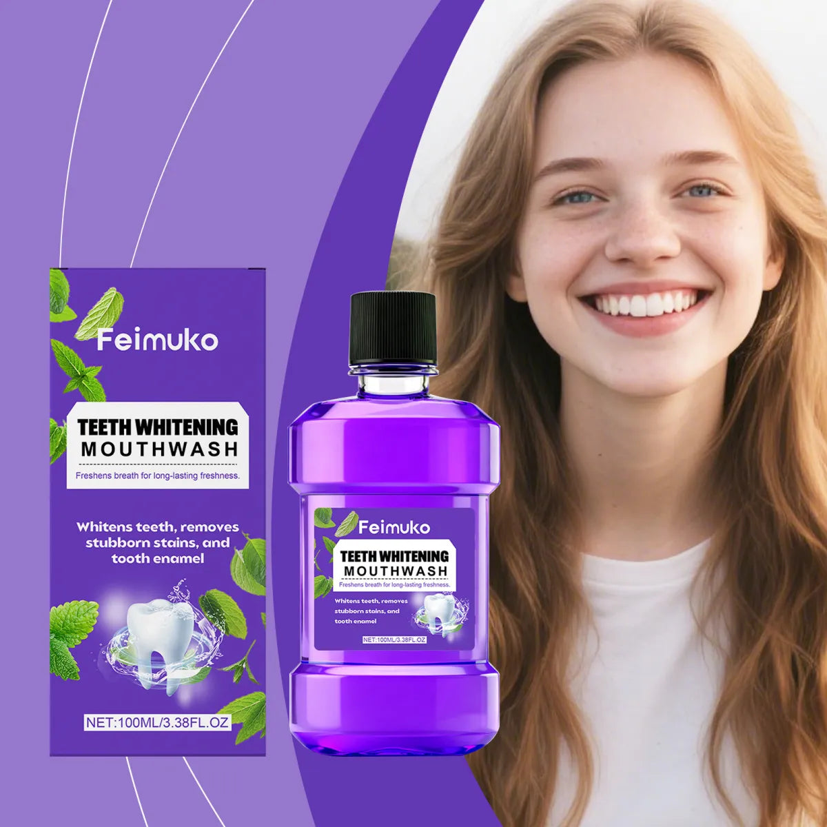 Feimuko Teeth Whitening Mouthwash Set of 2 x 100ml – Removes Stains, Freshens Breath & Protects Enamel