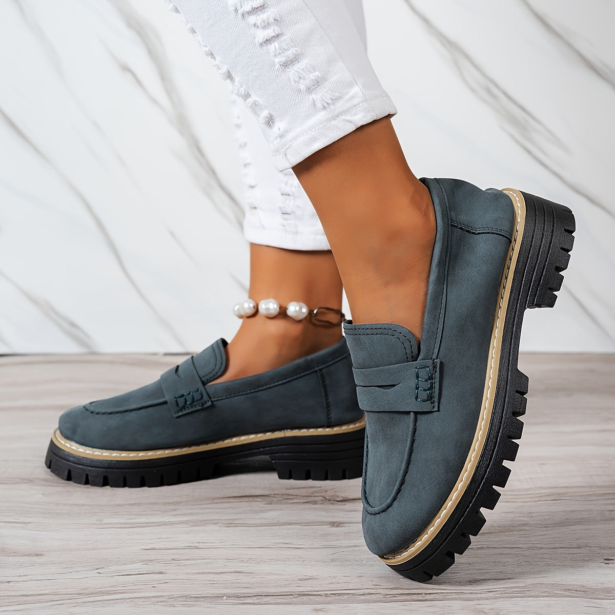 Chunky Lug Sole Penny Loafers | Women's Slip-On Platform Loafer Shoes in Multiple Colors
