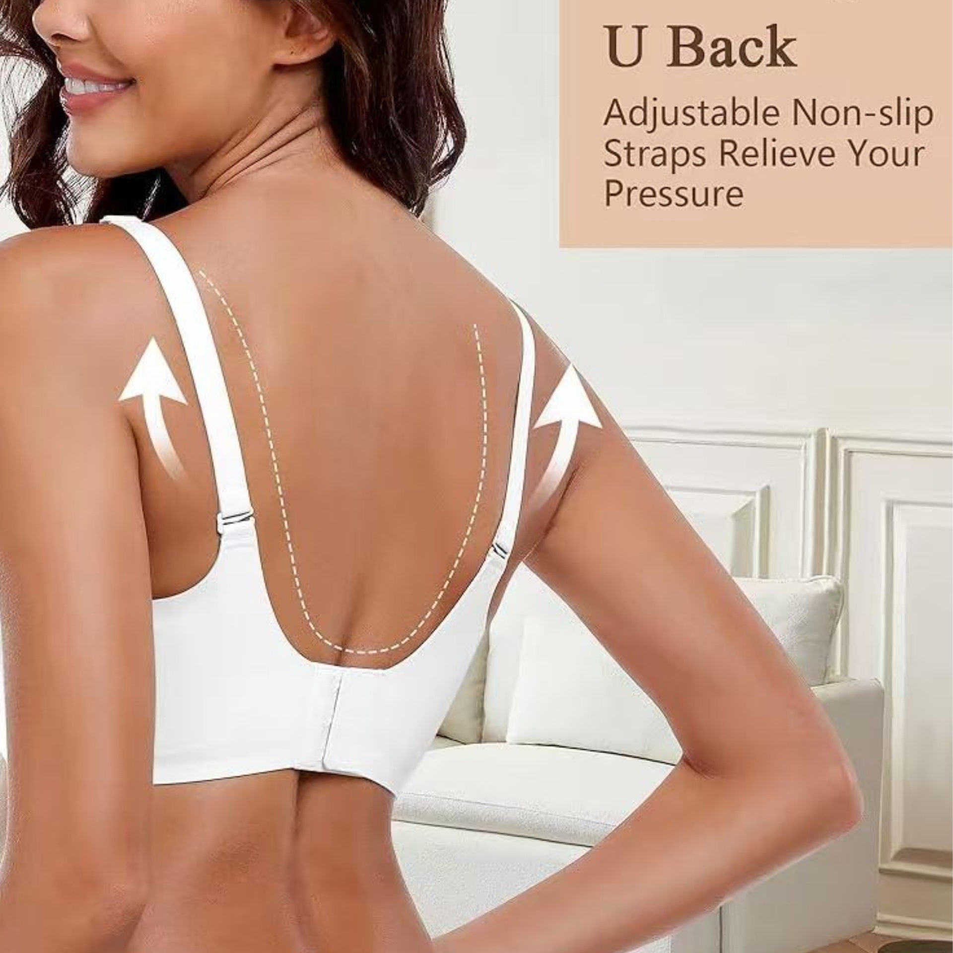 Women's Nude Seamless Wireless Lifting Bra with Scallop Edge, Adjustable Straps and Back Hook Closure for Comfort Support