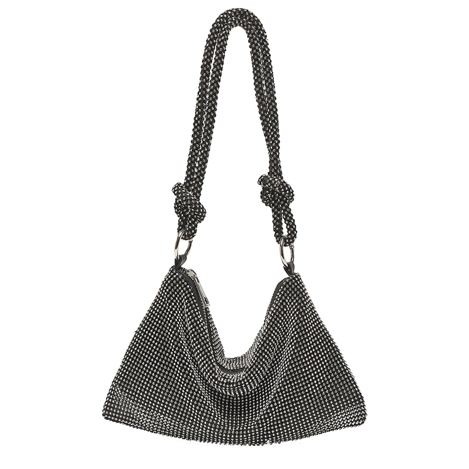 Rhinestone Crystal Evening Bag | Sparkly Clutch Purse with Knotted Strap | Gold, Black & Silver | Party & Wedding Handbag