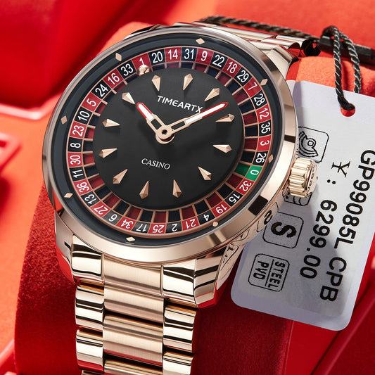 TIMEARTY Casino Men's Rose Gold Watch | Roulette Wheel Dial Black Red Green Novelty Luxury Quartz Watch