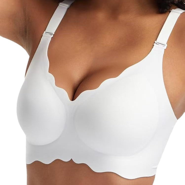 Women's Nude Seamless Wireless Lifting Bra with Scallop Edge, Adjustable Straps and Back Hook Closure for Comfort Support