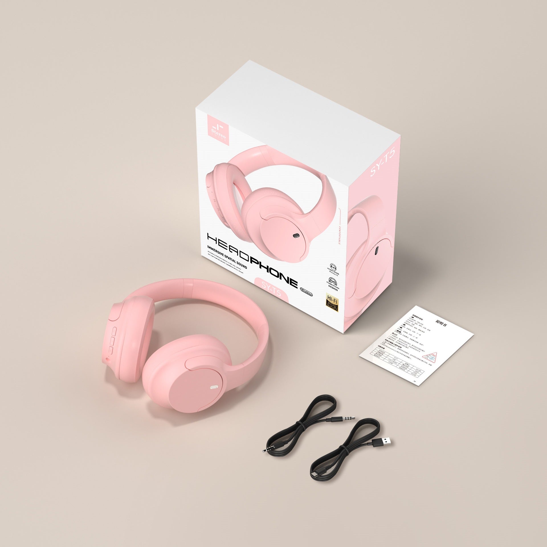 Wireless Bluetooth Over-Ear Headphones 6D Immersive Stereo Sound Foldable On-Ear Headset with Wired Mode USB Charging Cable Mic for Music Gaming Travel School - SY-T4