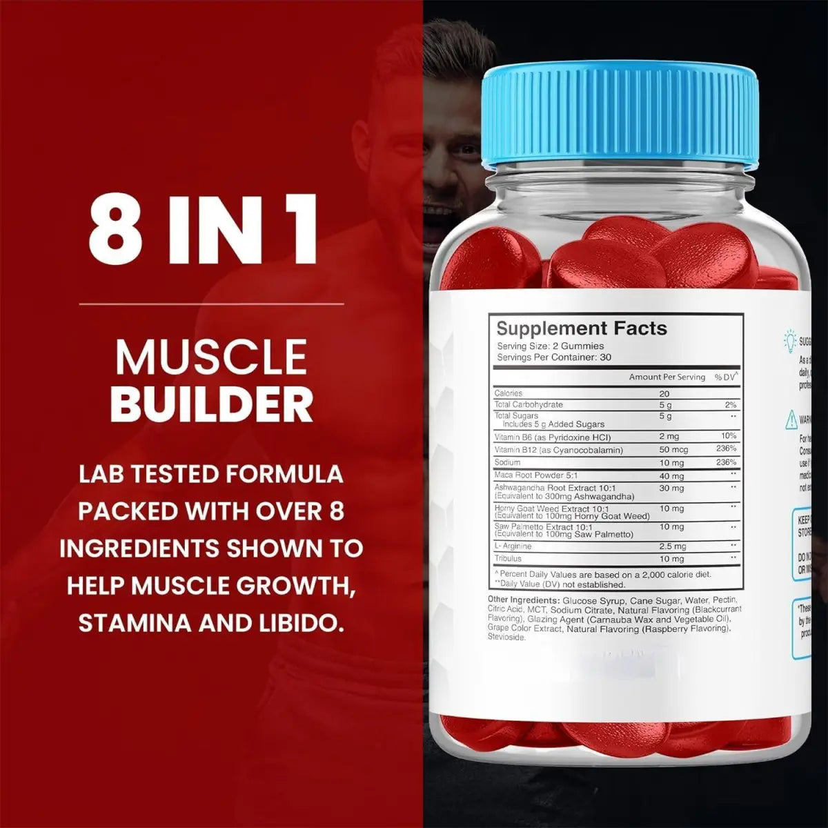 حلوى فيتامينات Nutravia للرجال 1000 ملغ | عبوتان × 60 قطعة | مقوي حجم الجسم الأقصى | مكمل غذائي