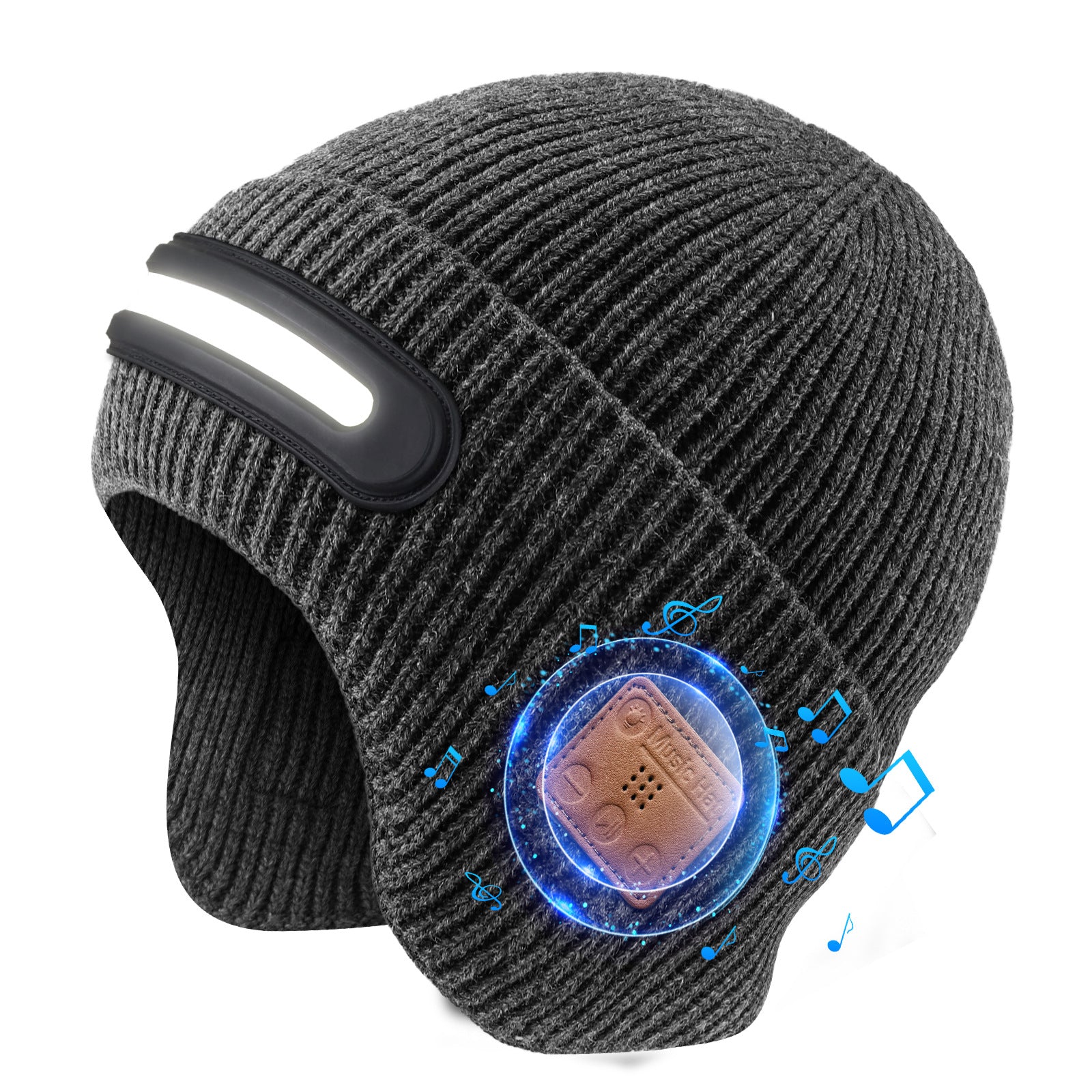 Bluetooth Beanie Hat with LED Headlamp Light | Wireless Music Winter Knit Cap | USB Rechargeable Speaker Beanie for Men Women