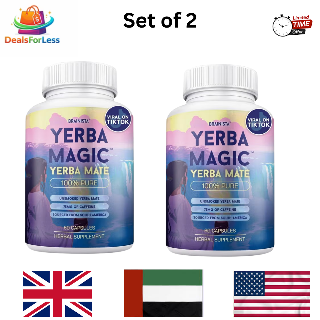 Brainista Yerba Magic Yerba Mate 100% Pure Set of 2 | 60 Capsules | 75mg Caffeine Unsmoked South American Herbal Energy Supplement