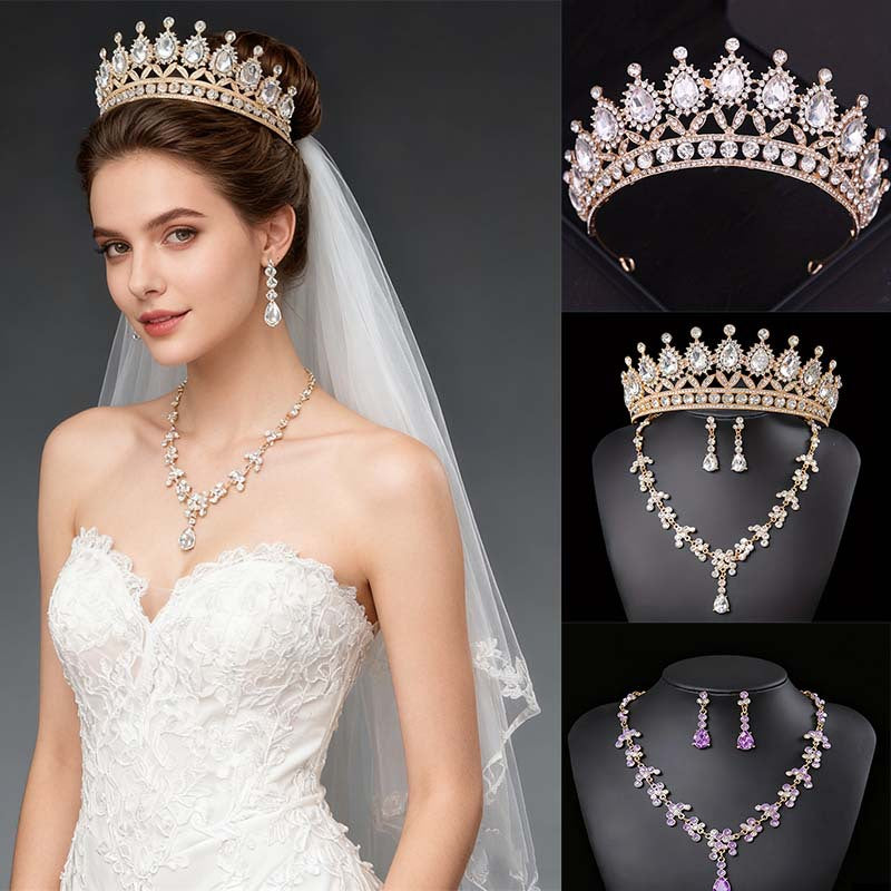Bridal Crown Jewelry Set | Crystal Tiara Necklace & Earrings | Wedding Queen Accessories