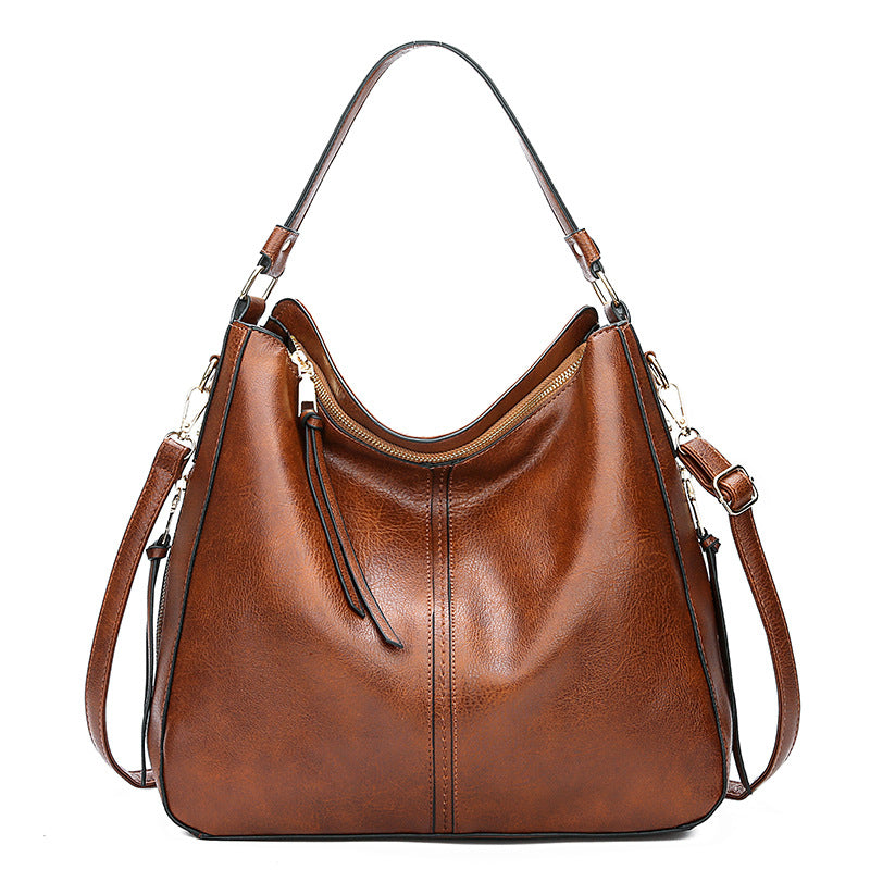 Brown Vegan Leather Hobo Shoulder Bag | Large Women's Tote Crossbody Handbag with Zipper & Tassel Detail
