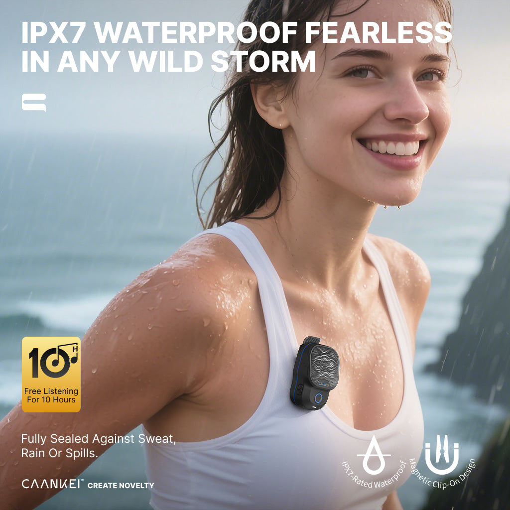 مكبر صوت بلوتوث قابل للارتداء من CAANKEI، مقاوم للماء بمعيار IPX5، يدعم المكالمات بدون استخدام اليدين، مكبر صوت لاسلكي محمول بقوة 3 واط، مثالي للرياضات الخارجية والجري والعمل.