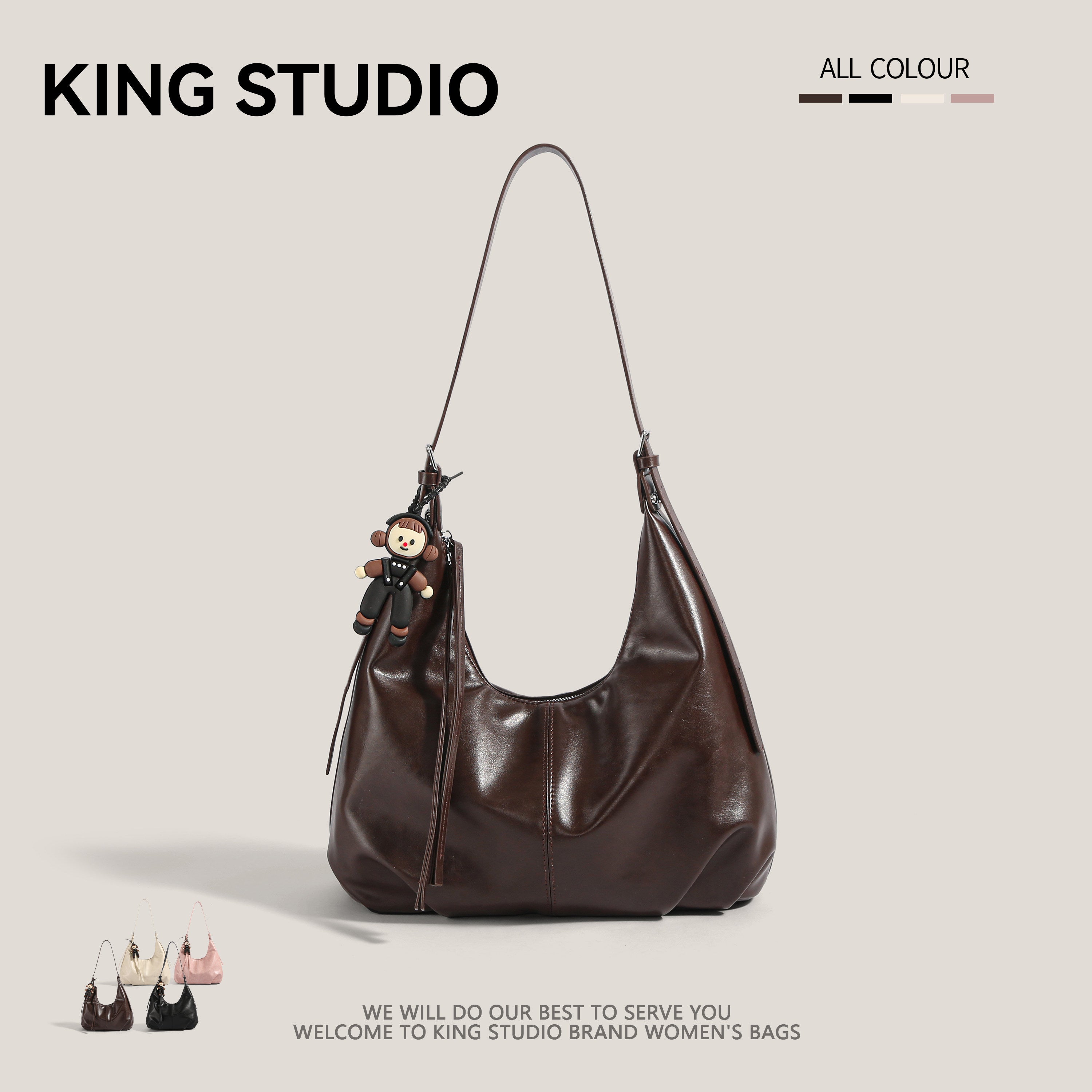 Dark Brown Leather Hobo Bag with Monkey Charm | Soft Slouchy Shoulder Bag