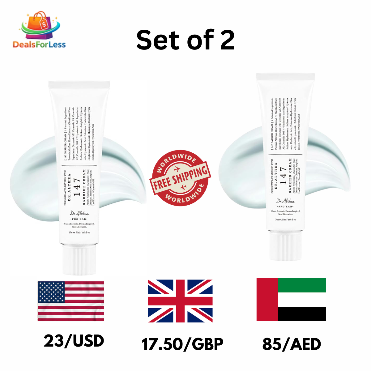 Dr. Althea 147 Barrier Cream Set of 2 | Ceramide Moisturizer for Dry Skin | 50ml x2 | Free Worldwide Shipping