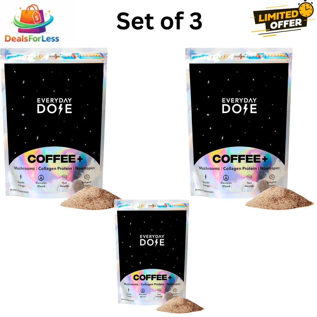 Everyday Dose Coffee+ Set of 3 — Mushroom Coffee with Collagen Protein & Nootropics | Boost Energy, Focus, Mood & Gut Health