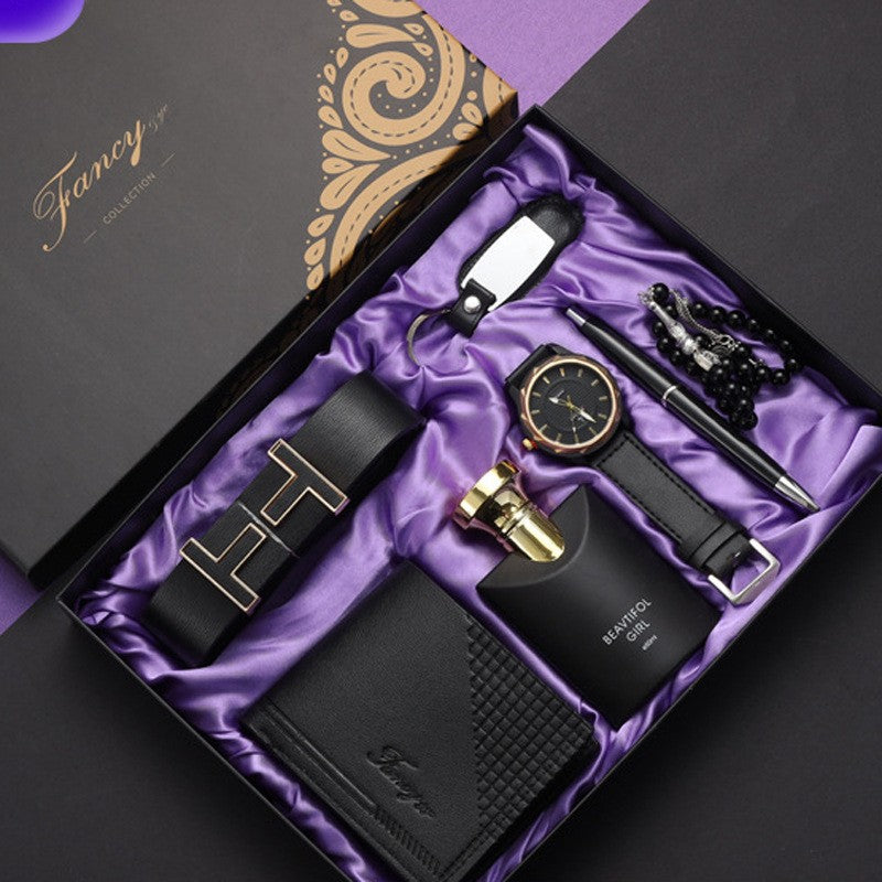 Fancy Collection Men's 6-Piece Luxury Gift Set | Watch Belt Wallet Perfume Pen Bracelet Premium Gift Box for Him