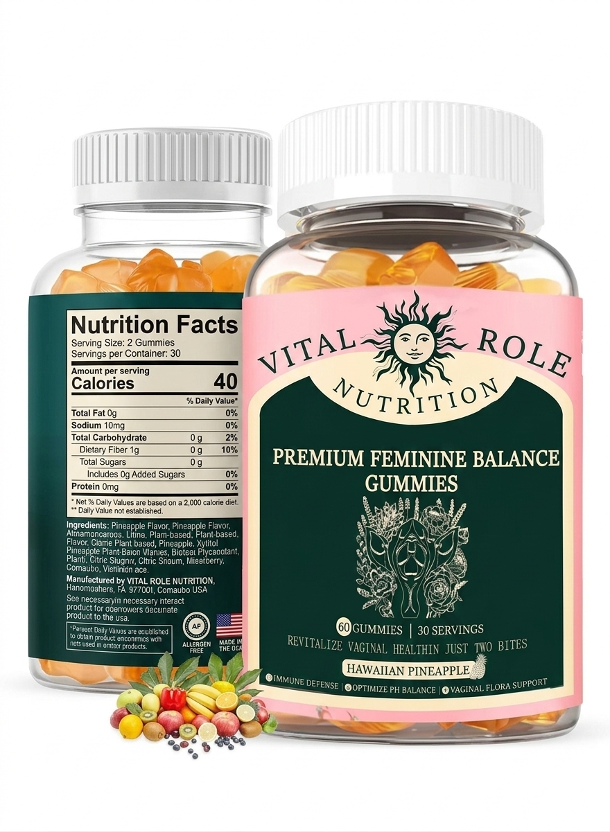 Vital Role Nutrition Premium Feminine Balance Gummies Set of 2 | 60ct Each | pH Balance, Vaginal Flora & Immune Defense | Hawaiian Pineapple | Allergen Free