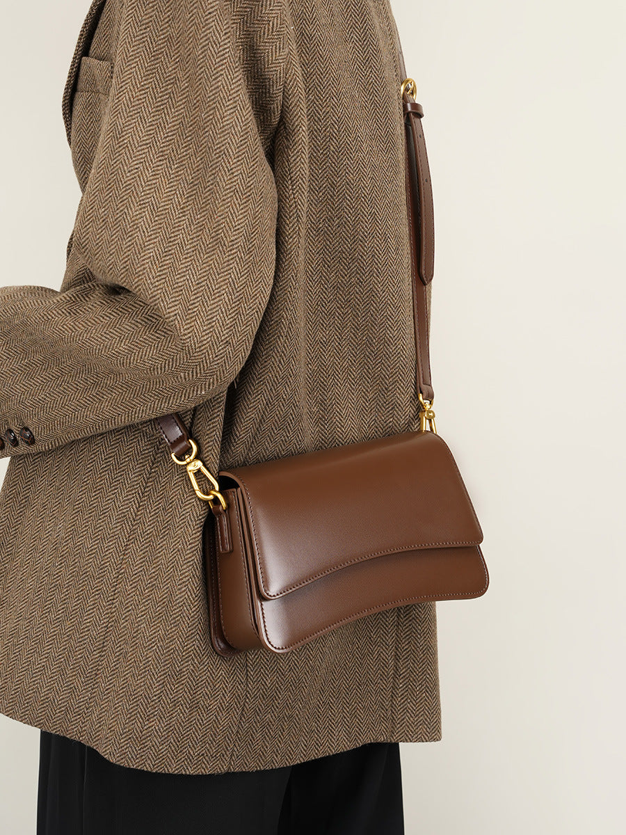 Genuine Leather Cognac Brown Leather Crossbody Bag | Structured Flap Shoulder Bag Women