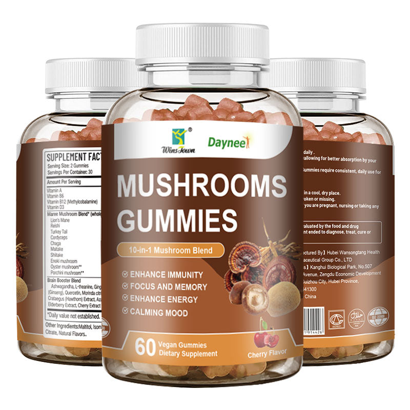 Winstown Daynee 10-in-1 Mushroom Gummies – 60 Vegan Gummies | Immunity, Focus, Energy & Mood Support | Daily Mushroom Blend Supplement
