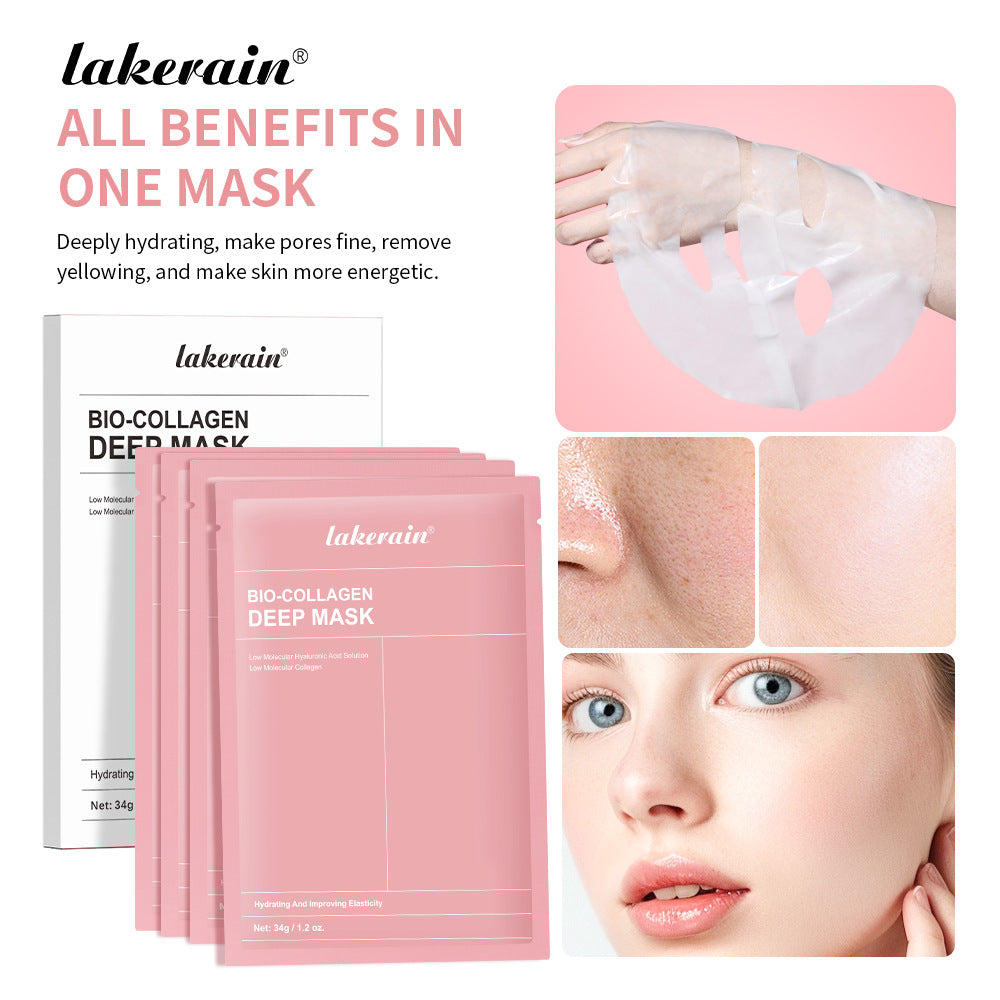 Lakerain Bio-Collagen Deep Mask | Hyaluronic Acid Hydrating Face Sheet Mask for Firming & Elasticity ? 4 Pcs Set
