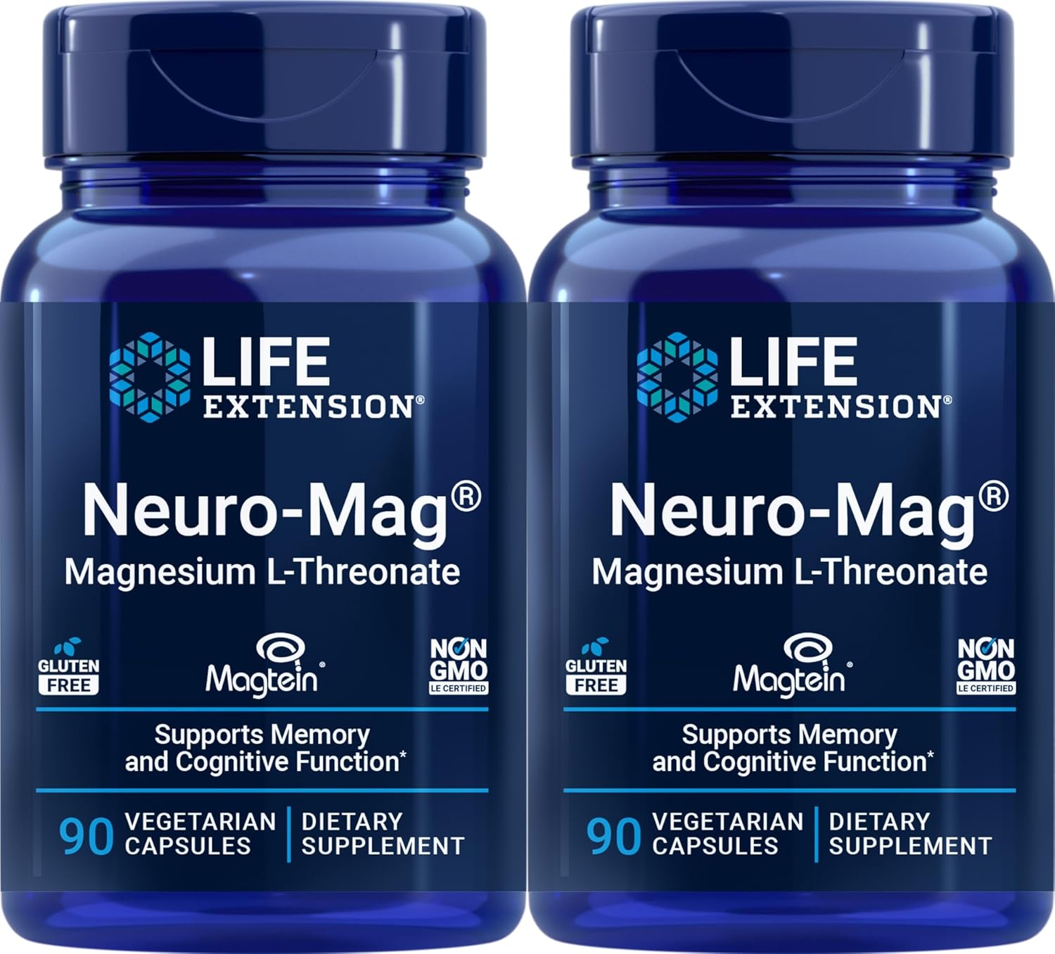 Life Extension Neuro-Mag Magnesium L-Threonate مجموعة من 2 | 90 كبسولة نباتية | مكمل Magtein لدعم الدماغ والذاكرة