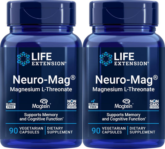 Life Extension Neuro-Mag Magnesium L-Threonate 2er-Pack | 90 Veggie-Kapseln | Magtein Gehirn- und Gedächtnisunterstützungsergänzung