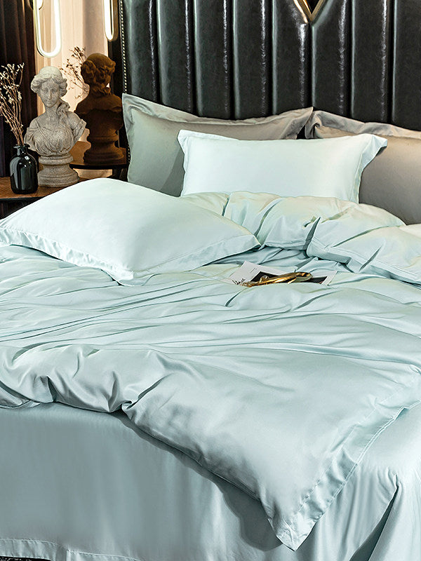 Luxury Satin Silk Bedding Set | Mint Green Duvet Cover Pillowcase | Soft Silky Smooth Bed Linen Set Queen King