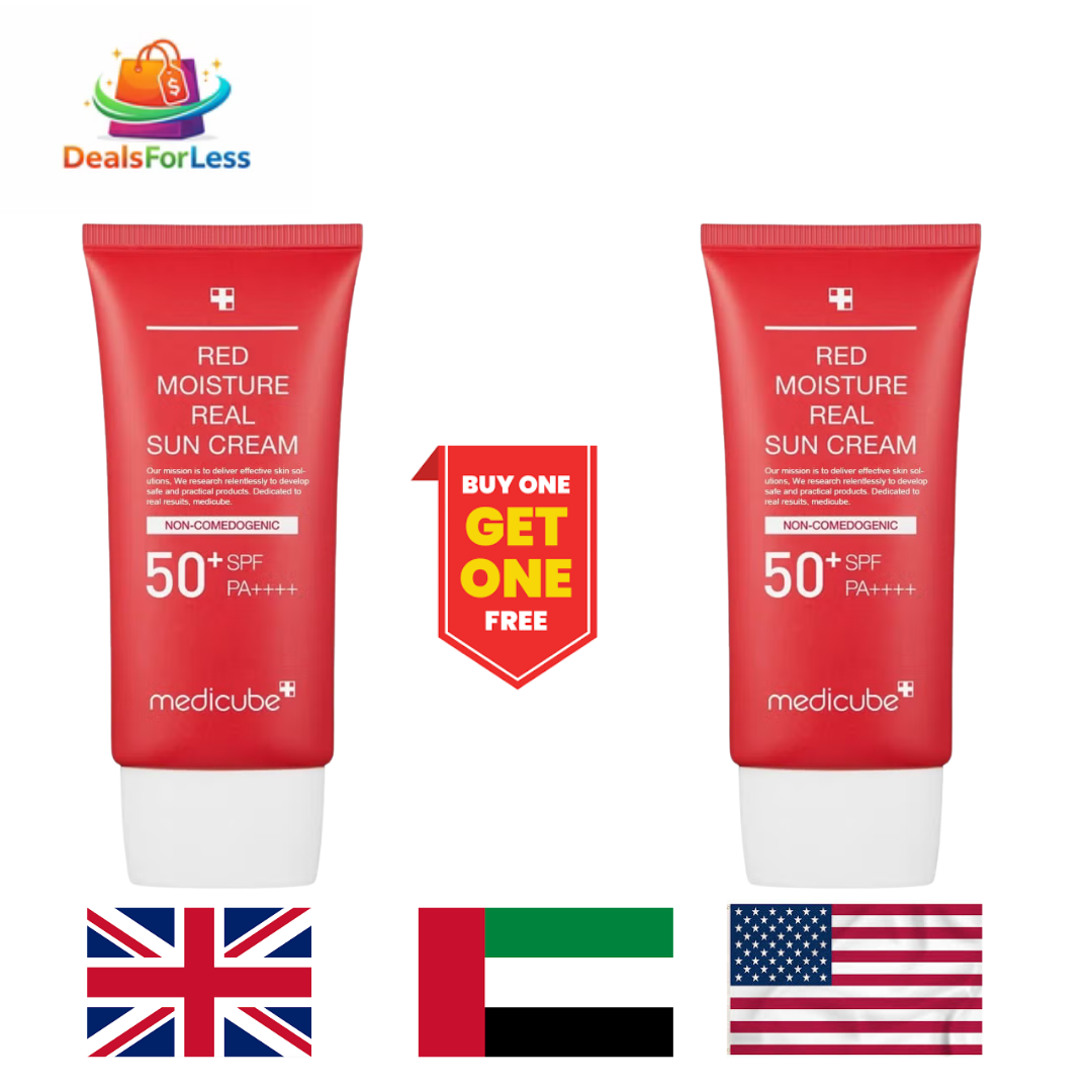 Medicube Red Moisture Real Sun Cream SPF 50+ PA++++ Buy One Get One Free | Non-Comedogenic Korean Sunscreen | Moisturizing Daily Sun Protection