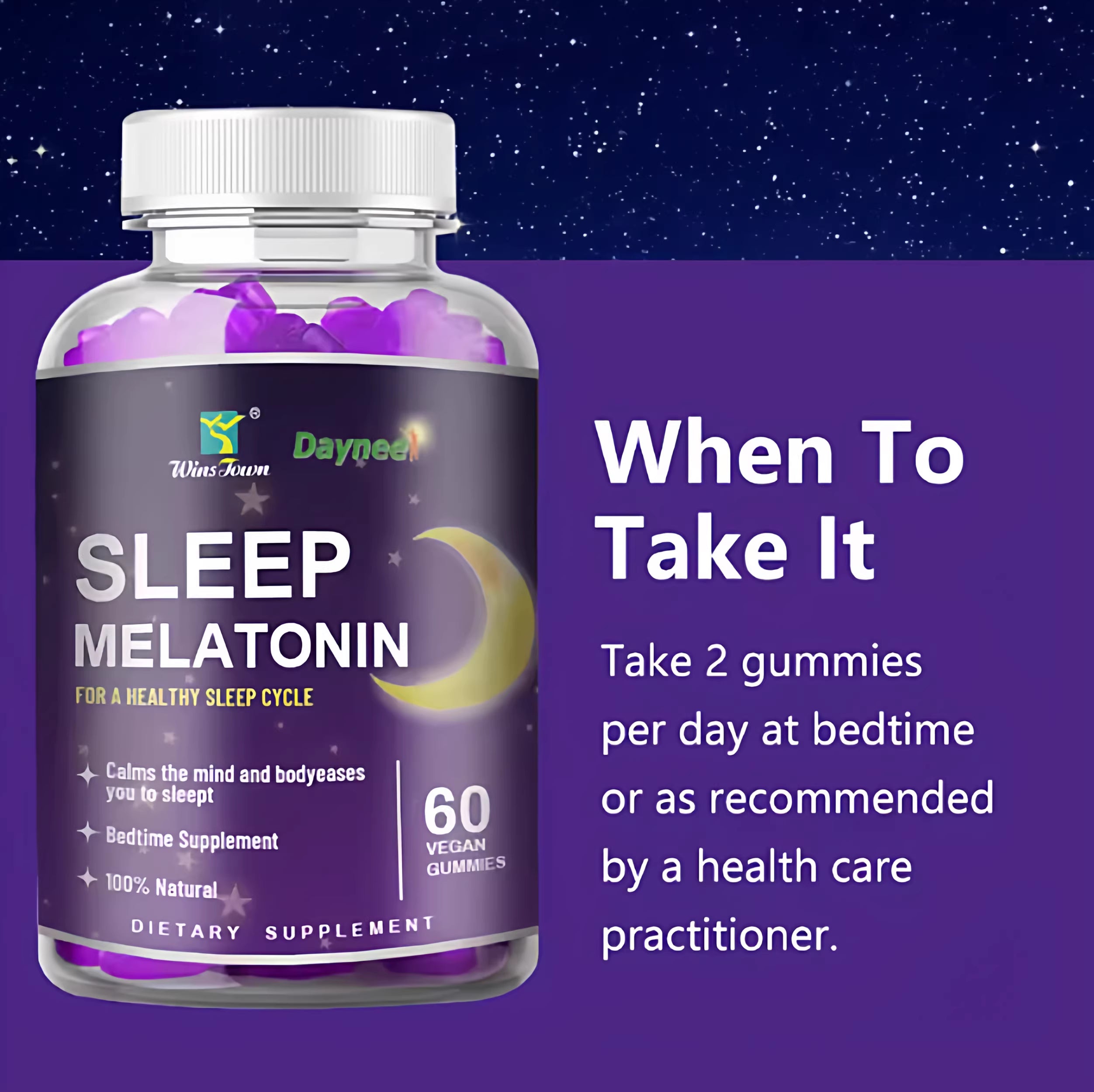 Winstown Daynee Sleep Melatonin Gummies 3-Pack – 60 Vegan Gummies x3 | 100% Natural Bedtime Supplement for Healthy Sleep Cycle | Calms Mind & Body