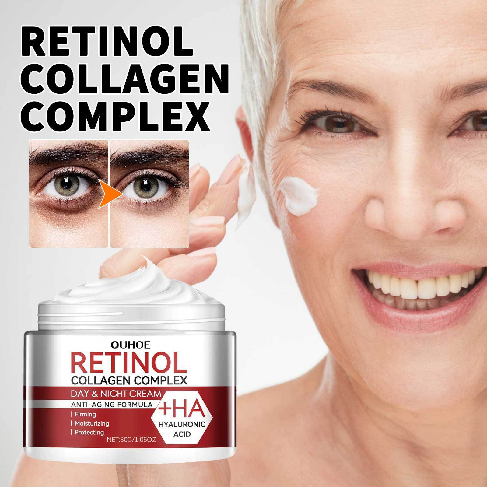 OUHOE Retinol Collagen Complex Day & Night Cream | Hyaluronic Acid Anti-Aging Formula | Firming Moisturizing Protecting Face Cream | 30g