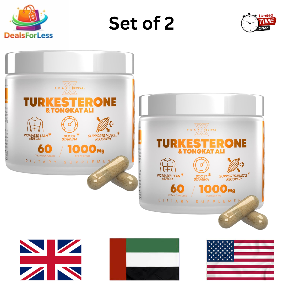 Peak Revival Turkesterone & Tongkat Ali 1000mg Set of 2 | 60 Vegan Capsules | Lean Muscle, Stamina Boost & Muscle Recovery Supplement
