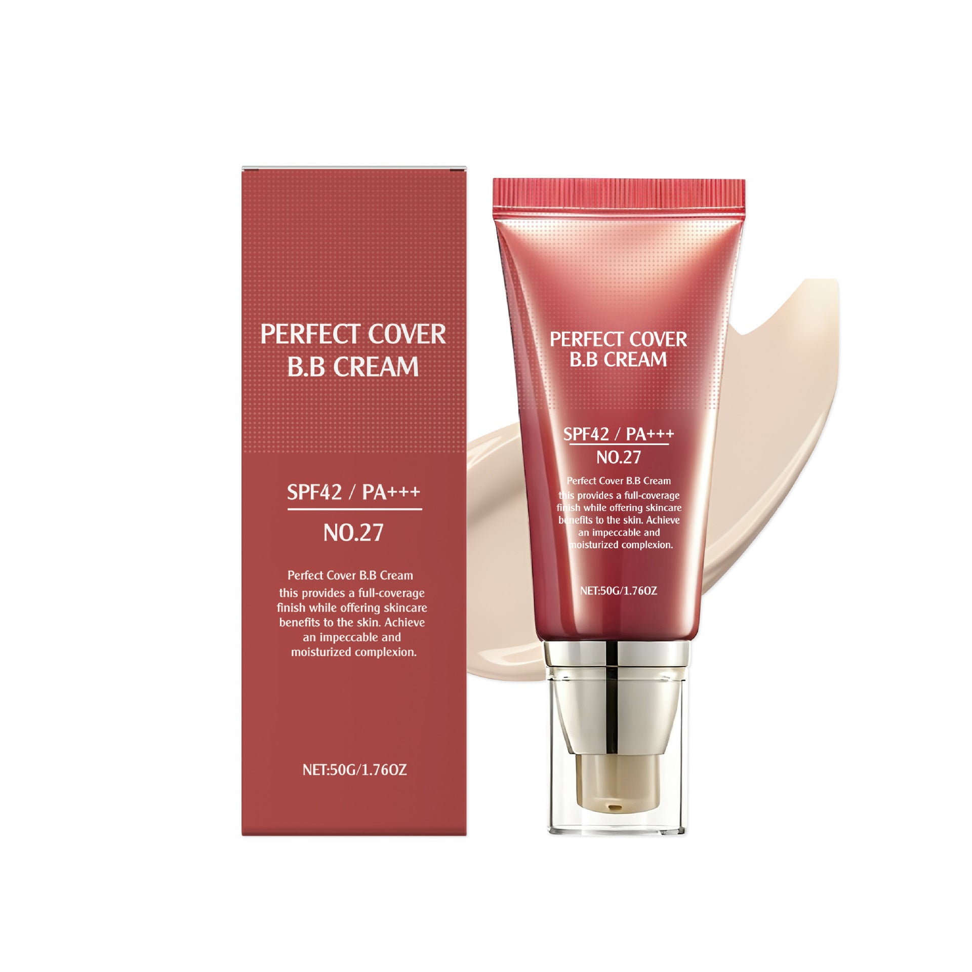 Perfect Cover BB Cream SPF42 PA+++ No.27 | Full Coverage Moisturizing Complexion Skincare BB Cream | Sun Protection Impeccable Finish Korean Beauty Makeup | 50g 1.76oz for All Skin Types