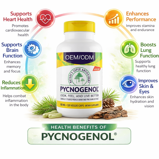 Pycnogenol 100mg Nahrungsergänzungsmittel | 120 Vegane Kapseln | Super Antioxidatives Nahrungsergänzungsmittel mit Französischem Meereskiefernrindenextrakt