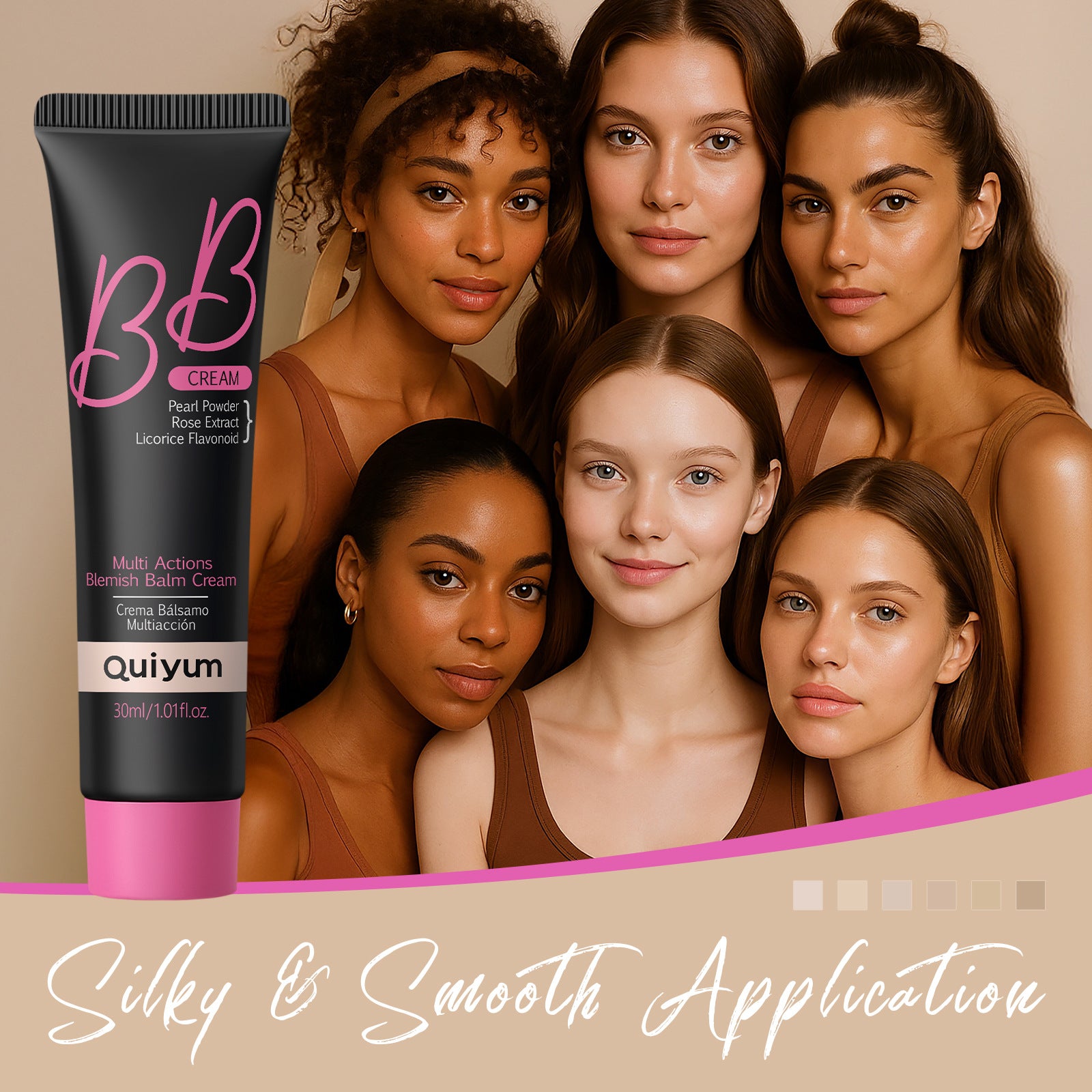 Quiyum BB Cream Multi Action Blemish Balm | Pearl Powder Rose Extract All Skin Tones 30ml