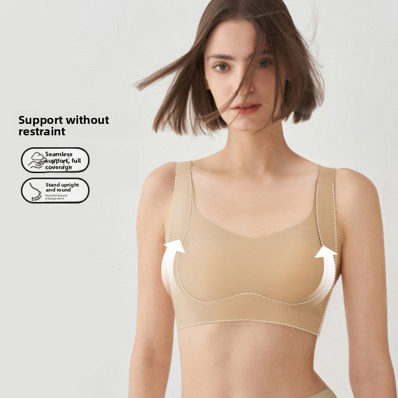 Seamless Wireless Bra Women | Wide Strap Scoop Neck Comfort Bralette | Ultra Smooth No Wire Padded Everyday Bra Nude