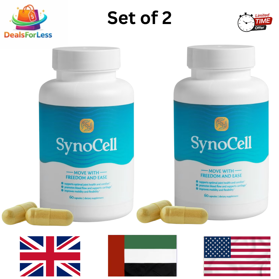 مجموعة مكمل SynoCell لصحة المفاصل من قطعتين | 60 كبسولة | تحرك بحرية وسهولة | دعم الغضاريف وتدفق الدم ومرونة المفاصل