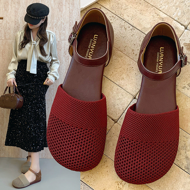 Tan Brown Mesh Cutout Flat Sandals for Women | Breathable Hollow Out Ankle Strap Flat Shoes | Casual Summer D'Orsay Sandals | Comfortable Everyday Flat Sandals
