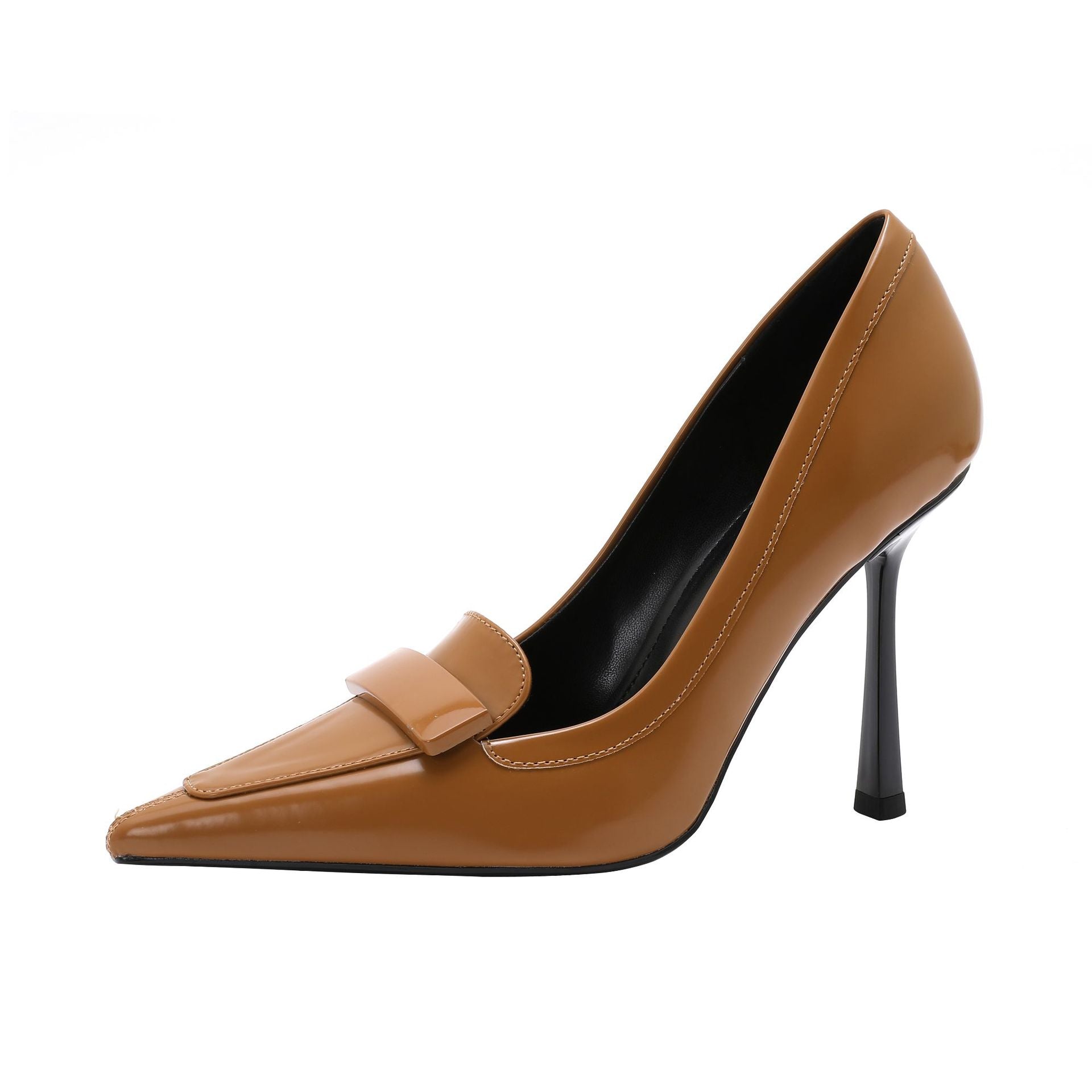 Tan Caramel Leather Bow Detail Pointed Toe Stiletto Pumps | Women's Chic High Heel Court Shoes