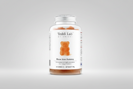 Teddi Lab by Unichi Rose Iron Gummy 60ct | Iron 12mg & Vitamin C | Highly Absorptive Iron Supplement | 180g